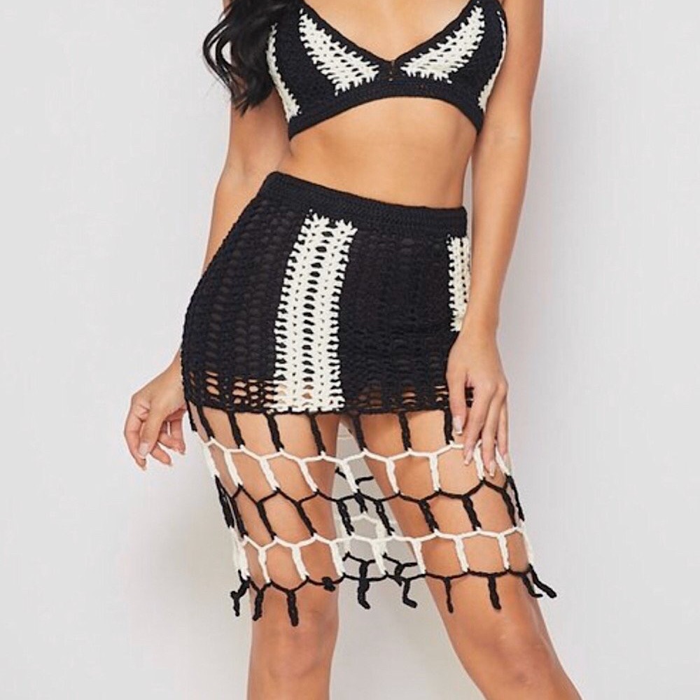 Colorblocked Crochet Skirt/Swjm Cover Up - Picture 3 of 6